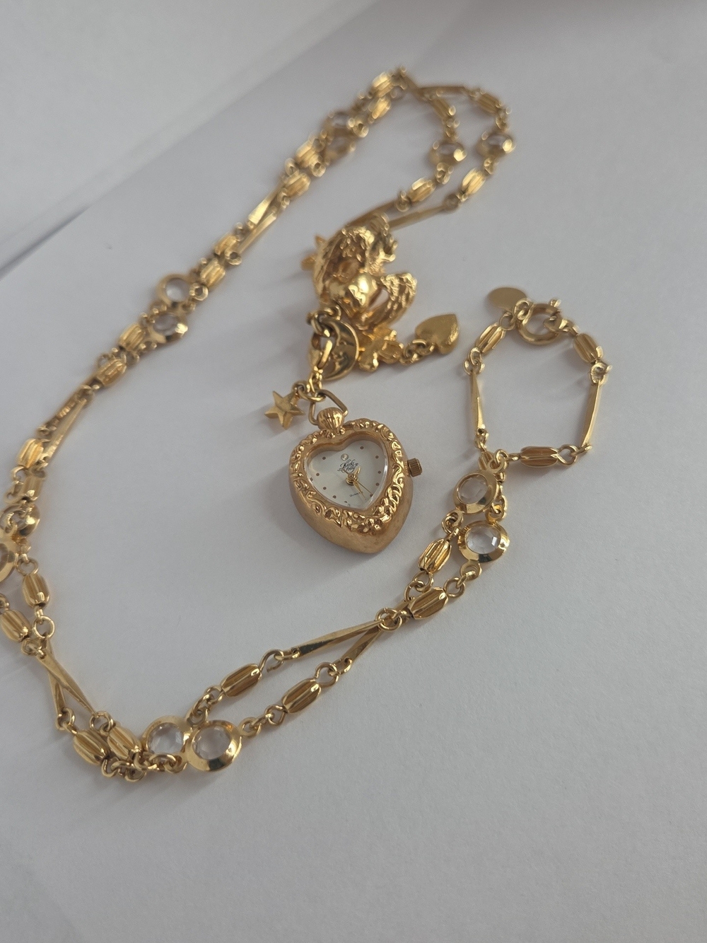 Kirks Folly Angel Gold Heart Locket Watch Necklace Pendant Vintage
